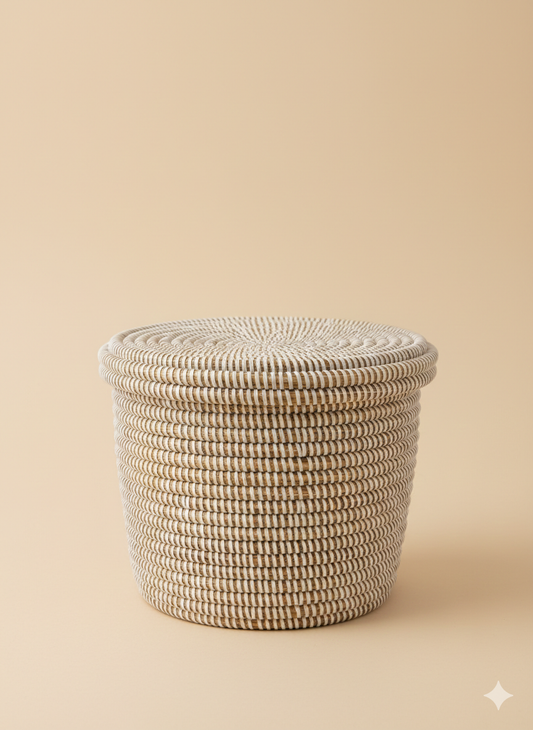 Panier Rond Artisanal avec Couvercle — Linge & Déco Chambre