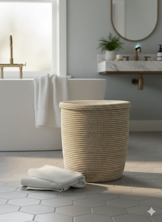 Panier à Linge Artisanal Sénégalais – Blanc