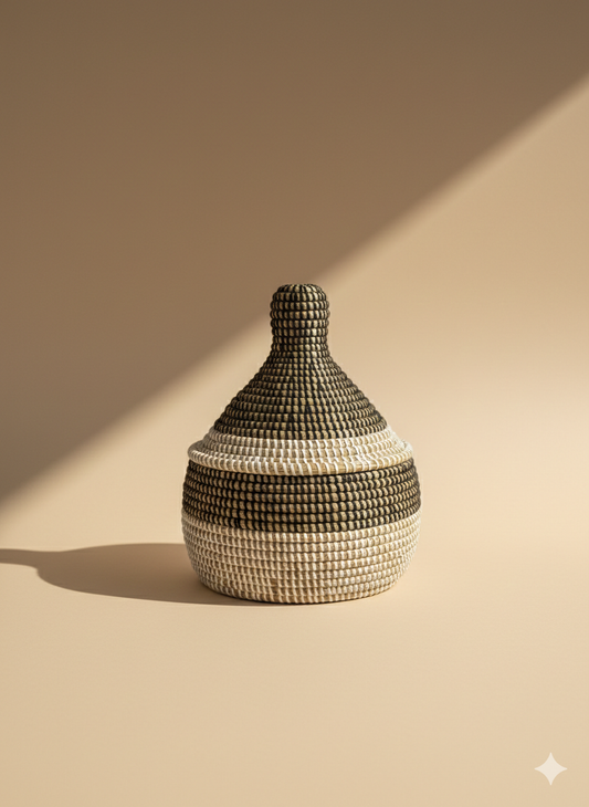 Corbeille Artisanale avec Couvercle — Tressée Main