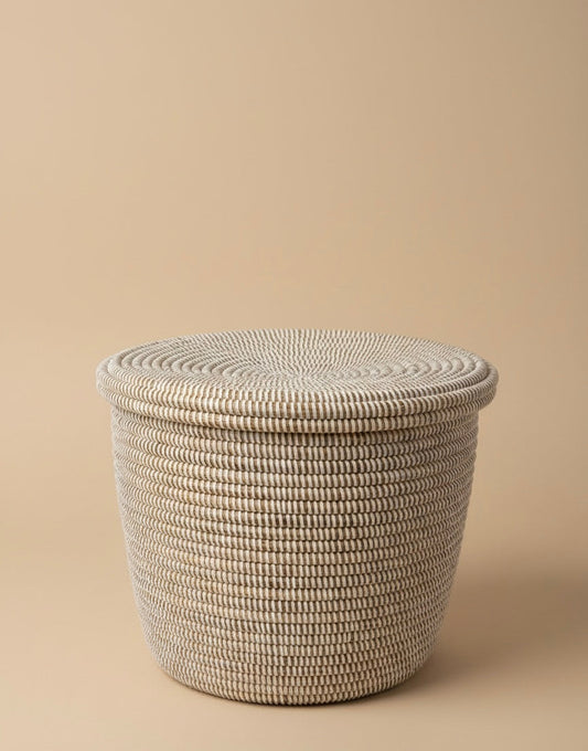 Panier Rond Artisanal avec Couvercle — Linge & Déco Chambre