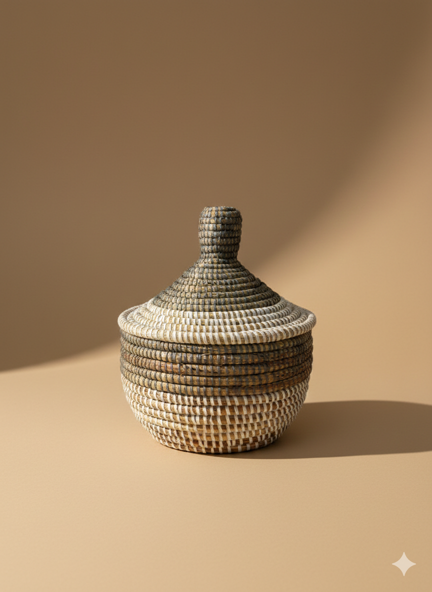 Corbeille Artisanale avec Couvercle — Tressée Main