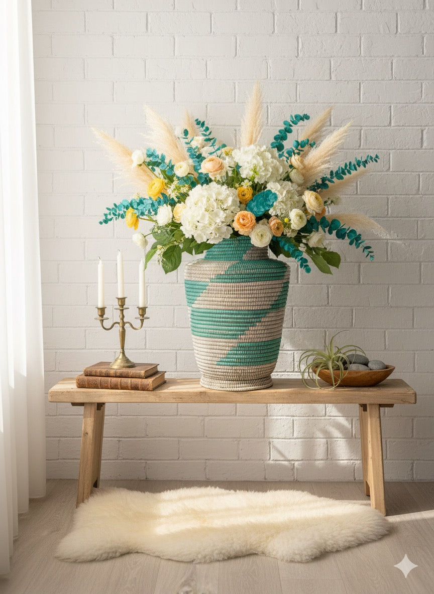 Pot de Fleurs Artisanal Sénégalais – Bleu et Blanc