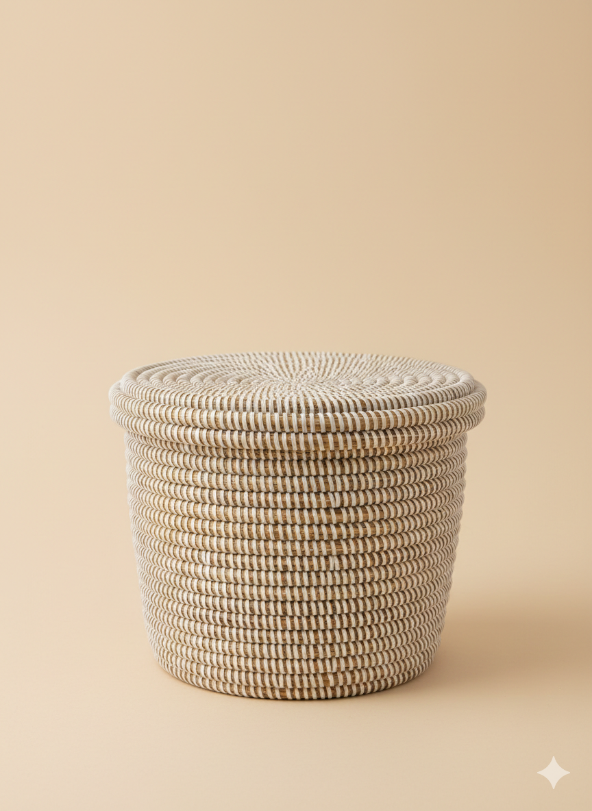 Panier Rond Artisanal avec Couvercle — Linge & Déco Chambre