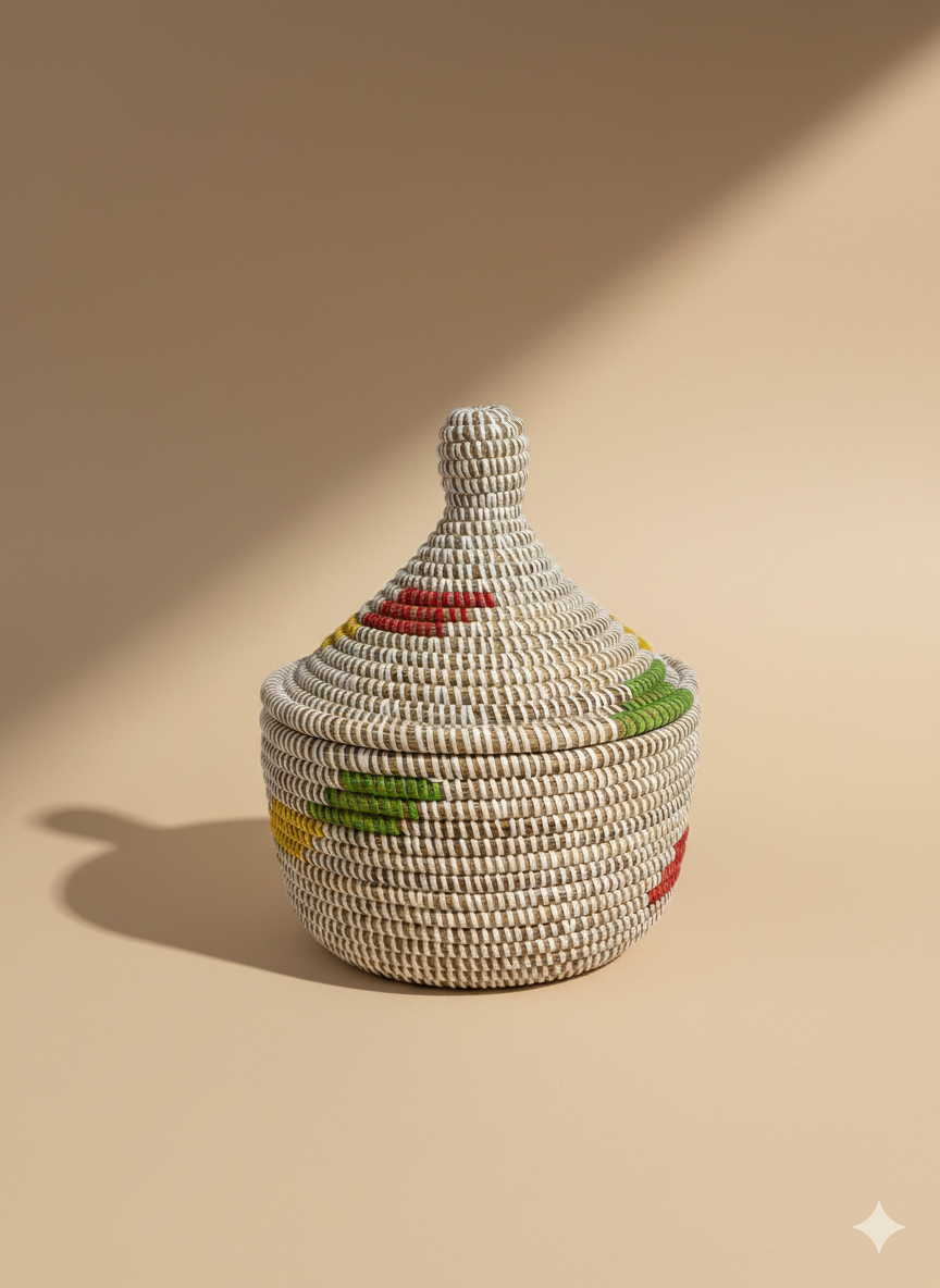 Corbeille Artisanale avec Couvercle — Tressée Main