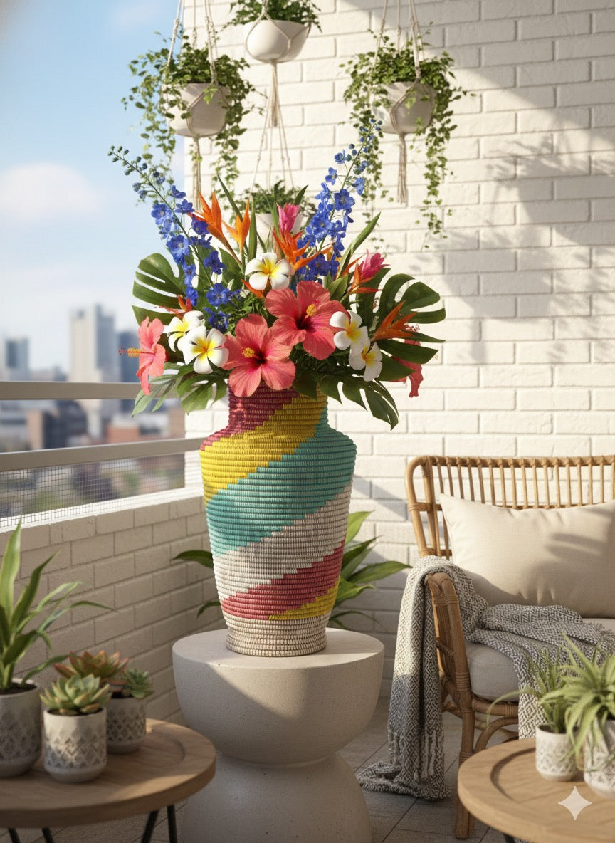 Pot de Fleurs Artisanal Sénégalais – Multicolore