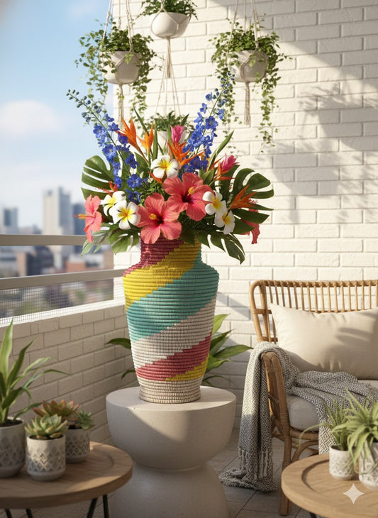 Pot de Fleurs Artisanal Sénégalais – Multicolore