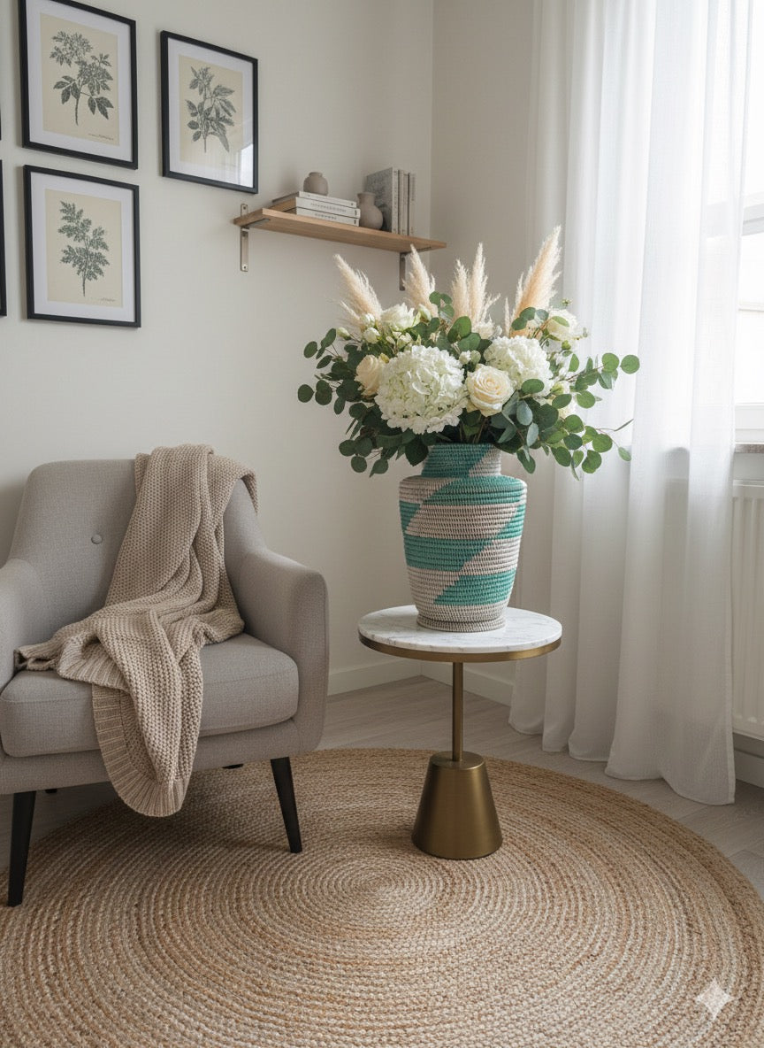 Pot de fleurs bleu blanc