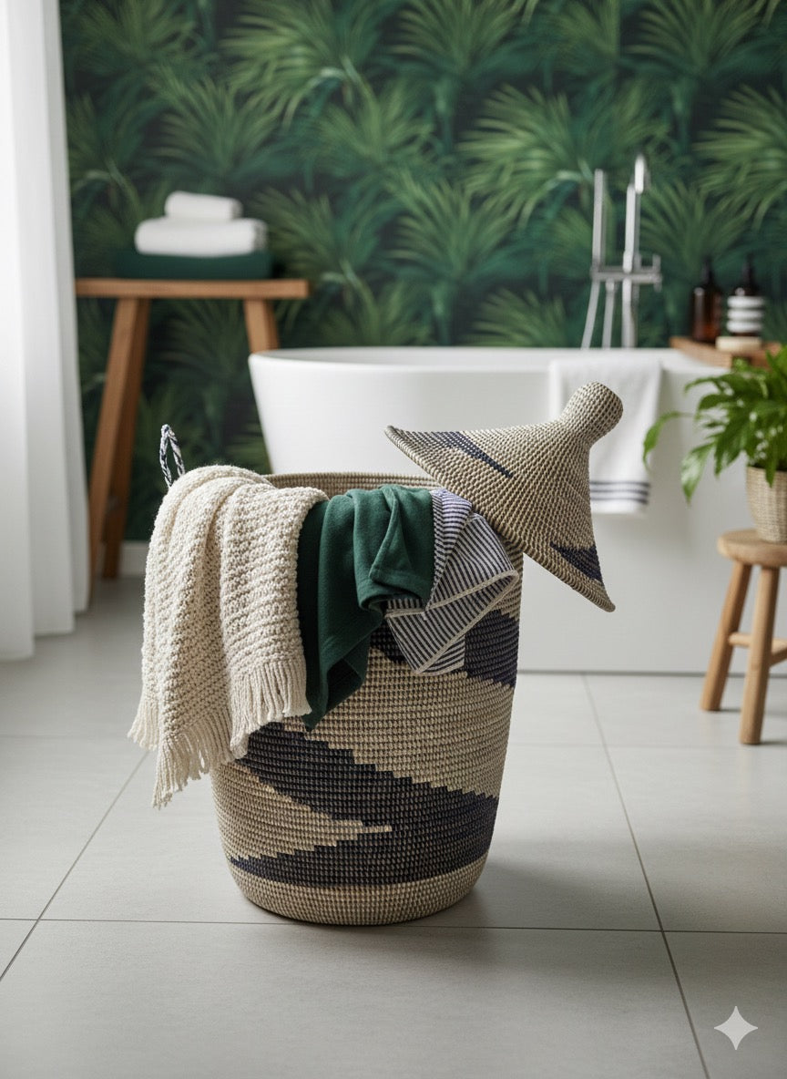 Panier à linge bleu blanc