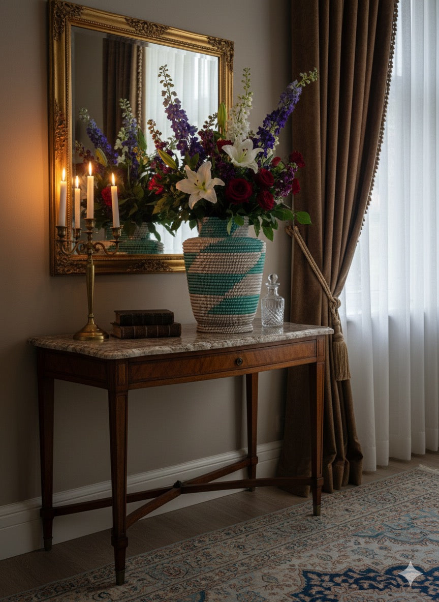 Pot de Fleurs Artisanal Sénégalais – Bleu et Blanc