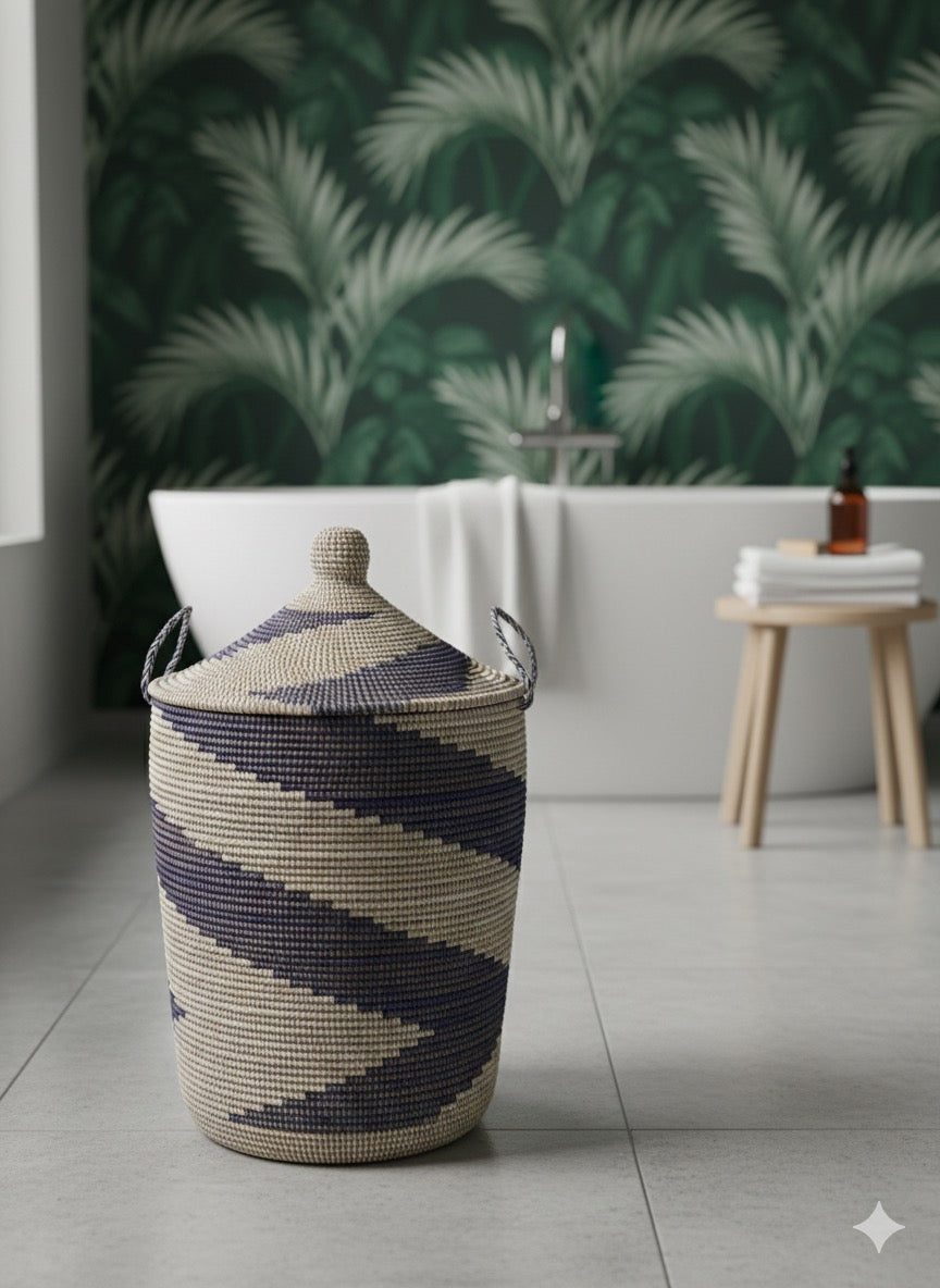 Panier à linge bleu blanc