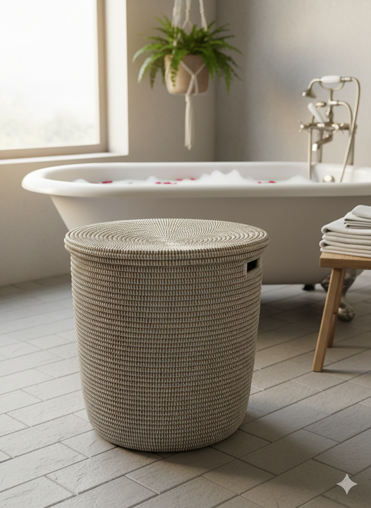 Panier à Linge Artisanal Sénégalais – Blanc