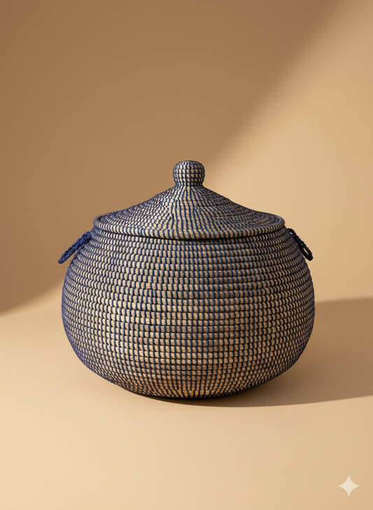 Grand Panier Canari — Osier Tressé avec Couvercle