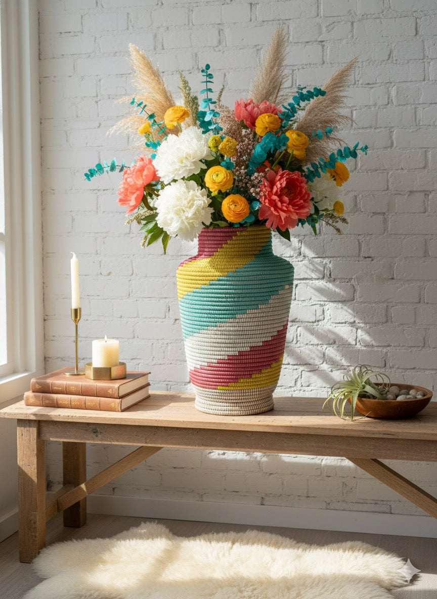 Pot de Fleurs Artisanal Sénégalais – Multicolore