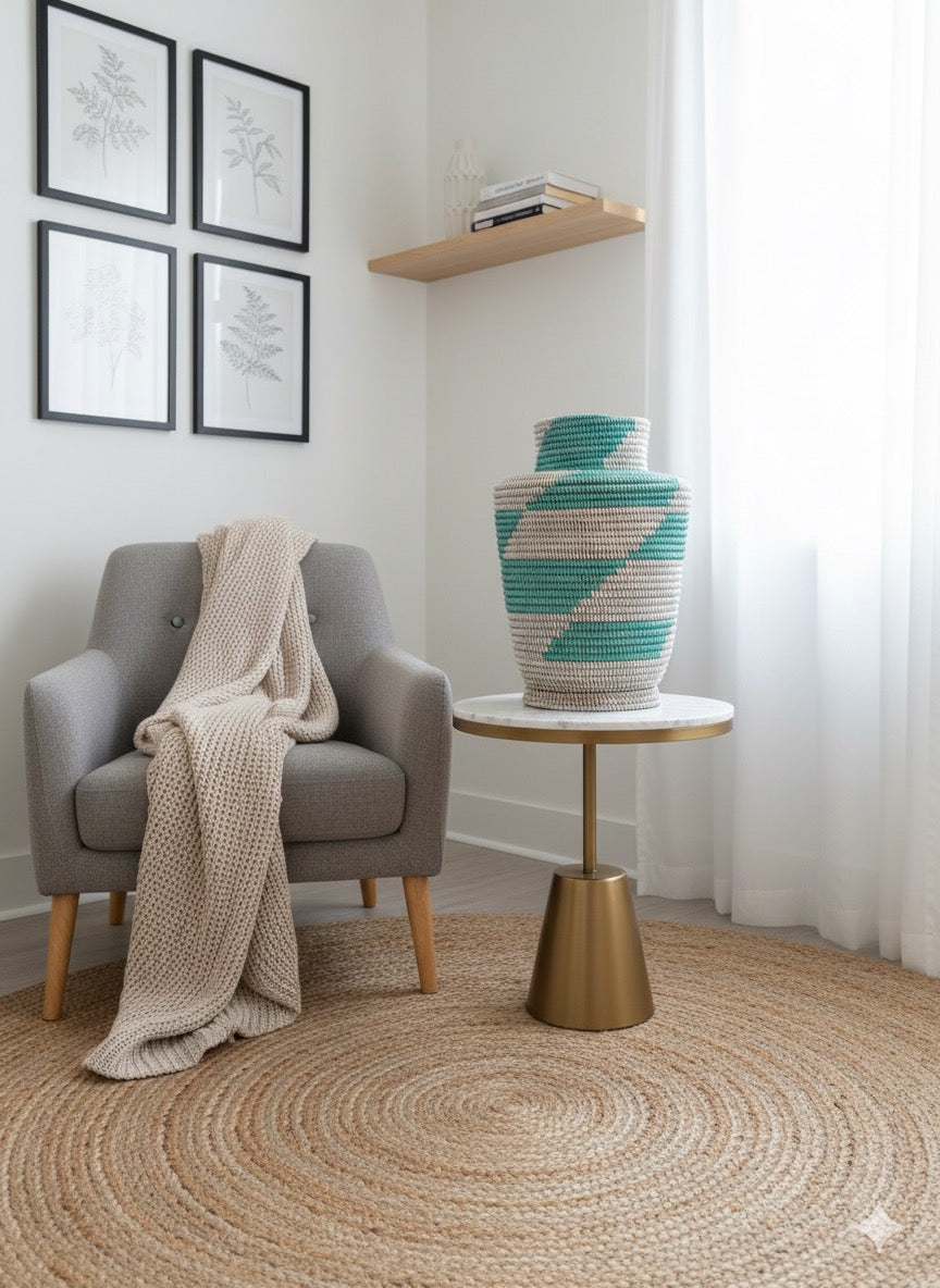 Pot de Fleurs Artisanal Sénégalais – Bleu et Blanc